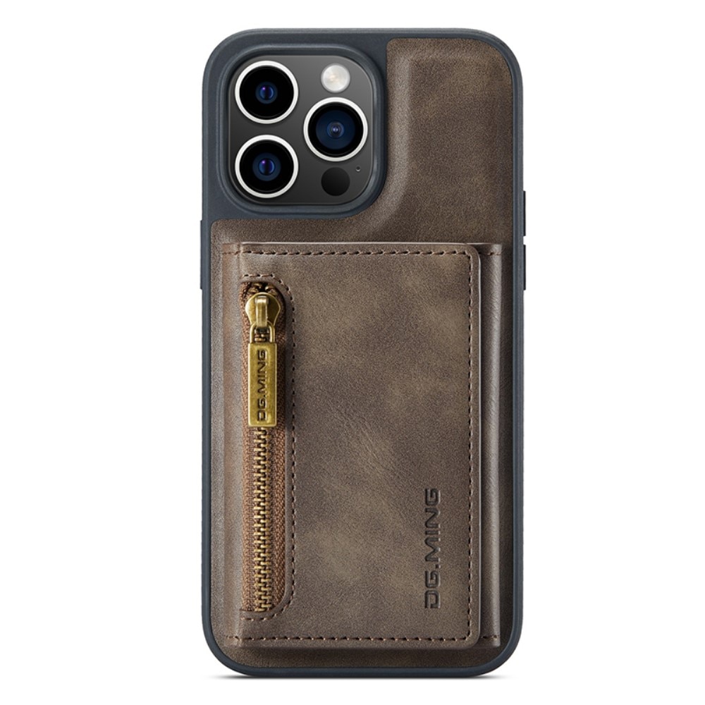 iPhone 15 Pro Max Magnetic Card Slot Zipper Case Brown
