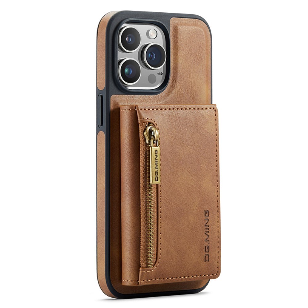 iPhone 15 Pro Max Magnetic Card Slot Zipper Case Cognac