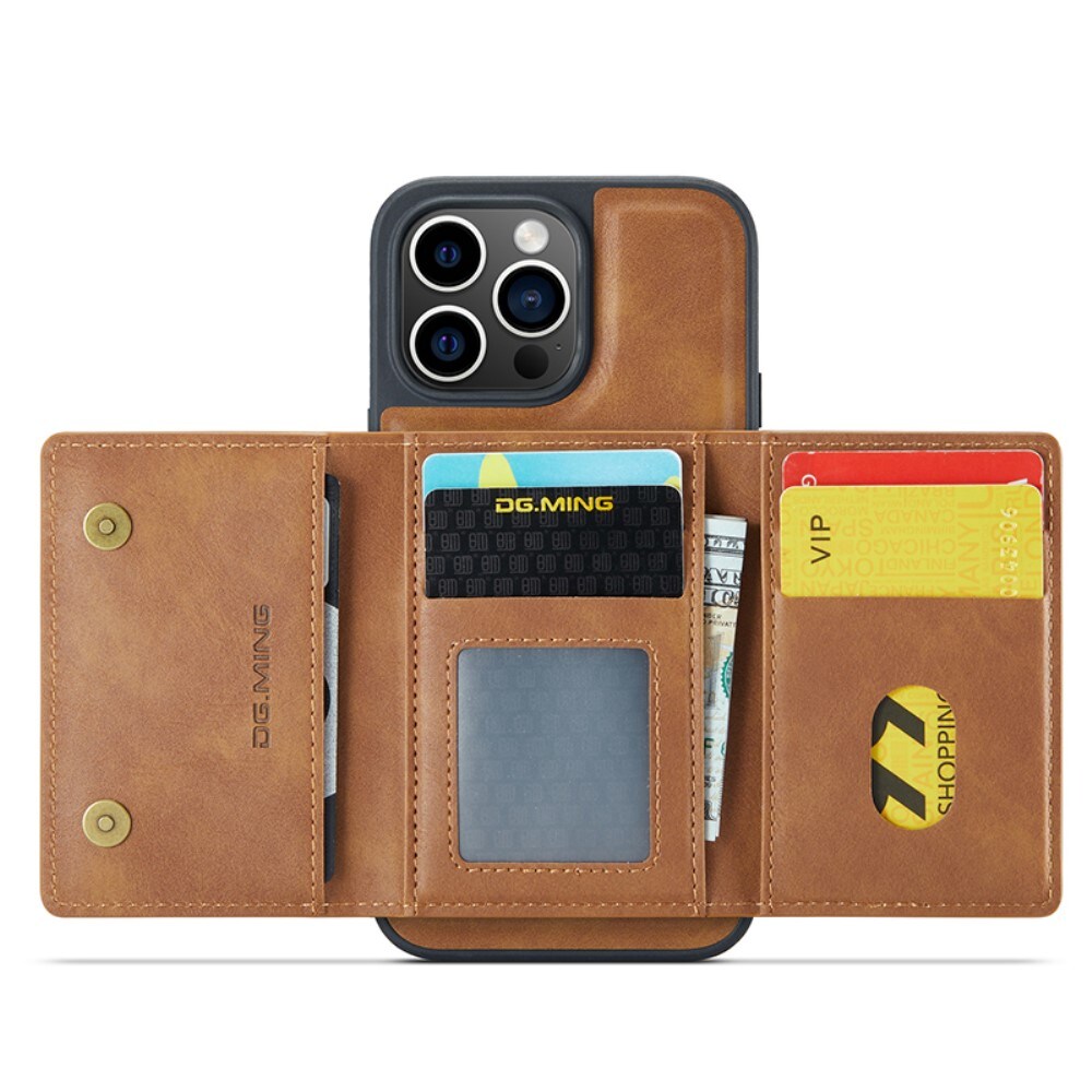 iPhone 15 Pro Max Magnetic Card Slot Zipper Case Cognac