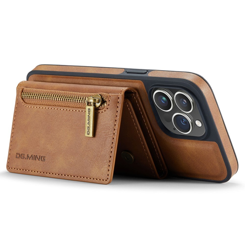 iPhone 15 Pro Max Magnetic Card Slot Zipper Case Cognac