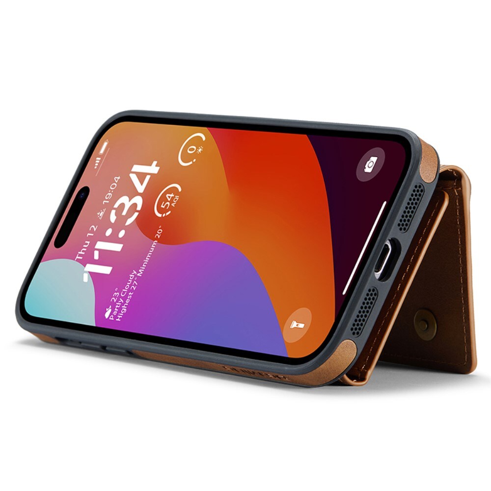 iPhone 15 Pro Max Magnetic Card Slot Zipper Case Cognac