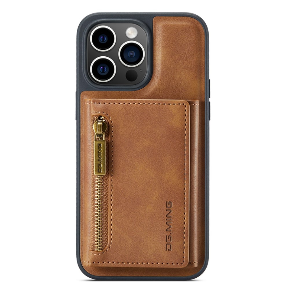 iPhone 15 Pro Max Magnetic Card Slot Zipper Case Cognac