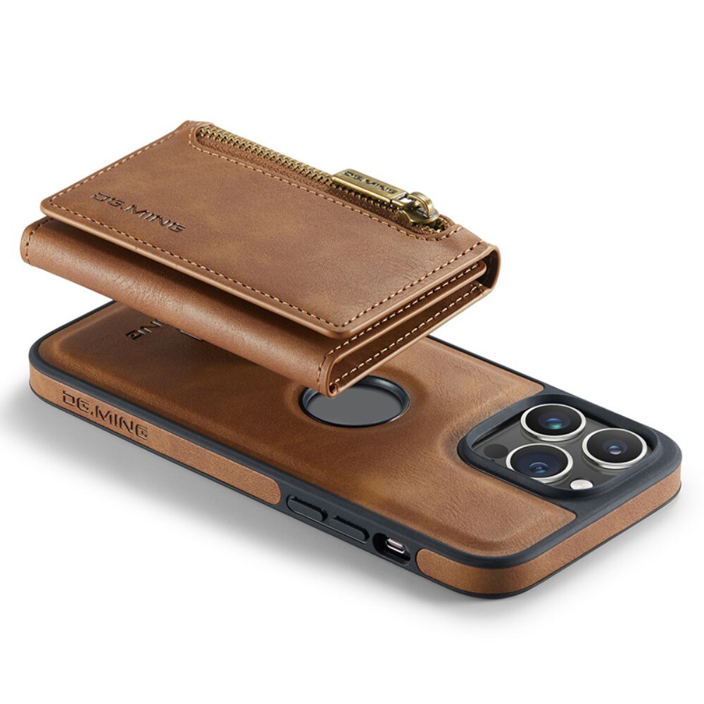 iPhone 15 Pro Max Magnetic Card Slot Zipper Case Cognac