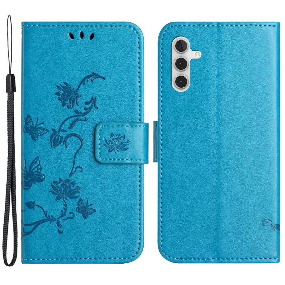 Samsung Galaxy A05s Leather Cover Imprinted Butterflies Blue