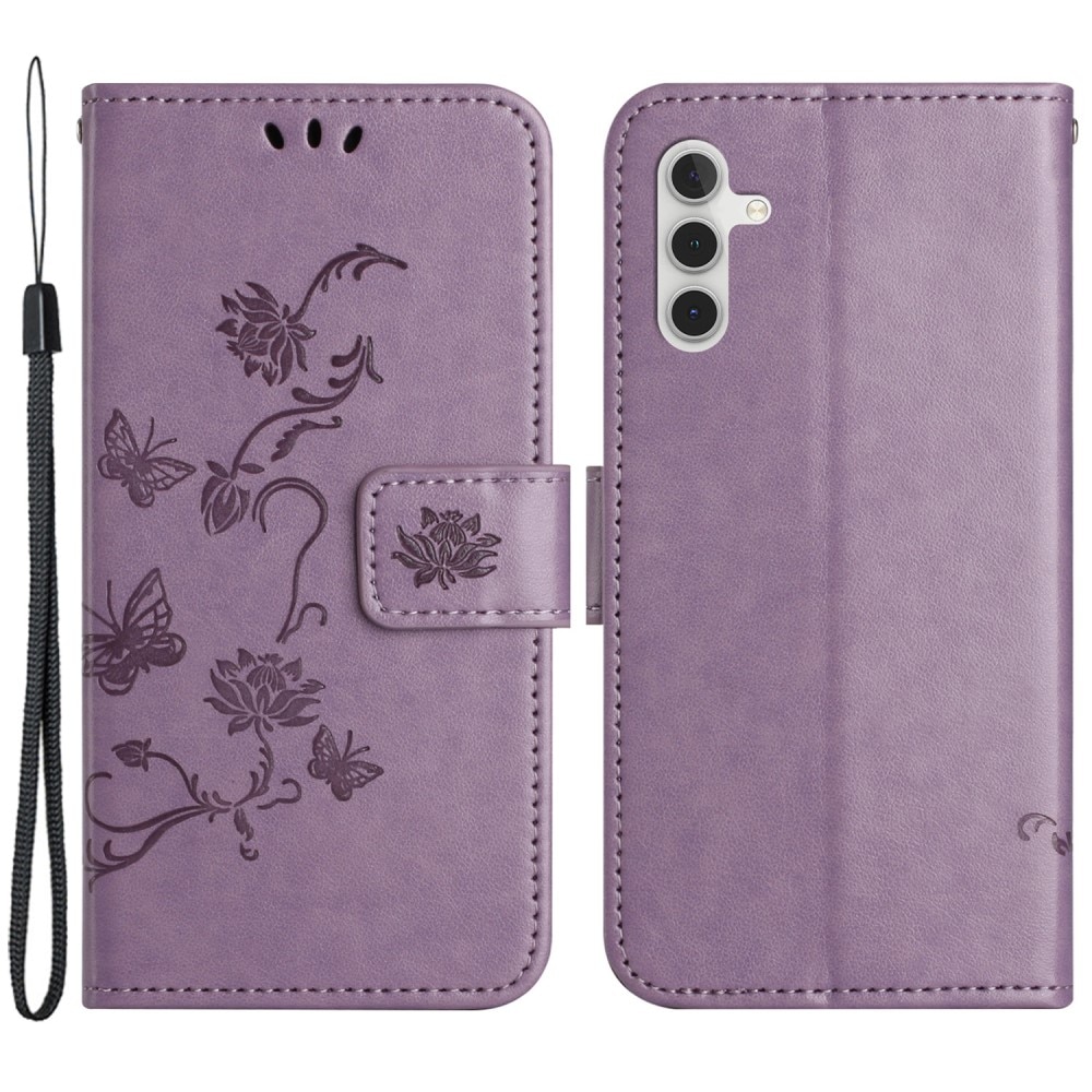 Samsung Galaxy A05s Leather Cover Imprinted Butterflies Purple