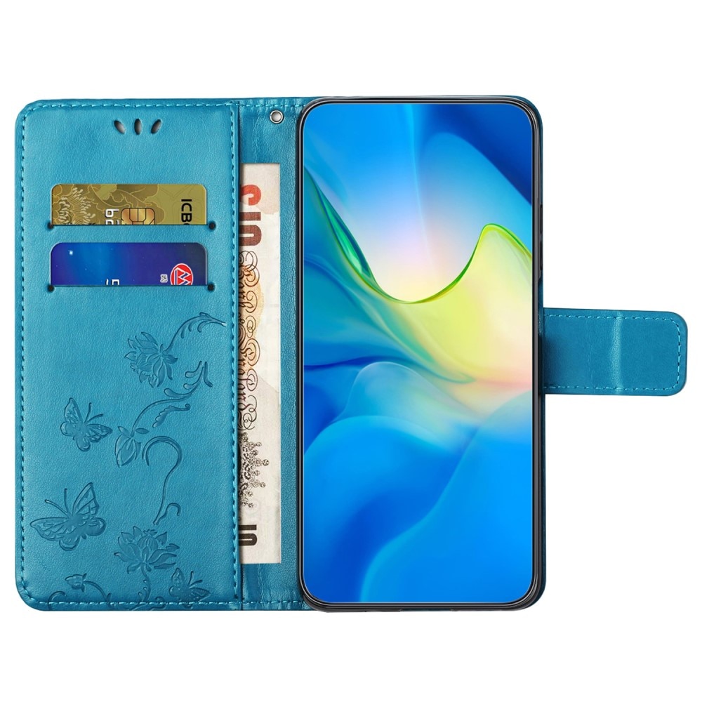 Motorola Moto G54 Leather Cover Imprinted Butterflies Blue