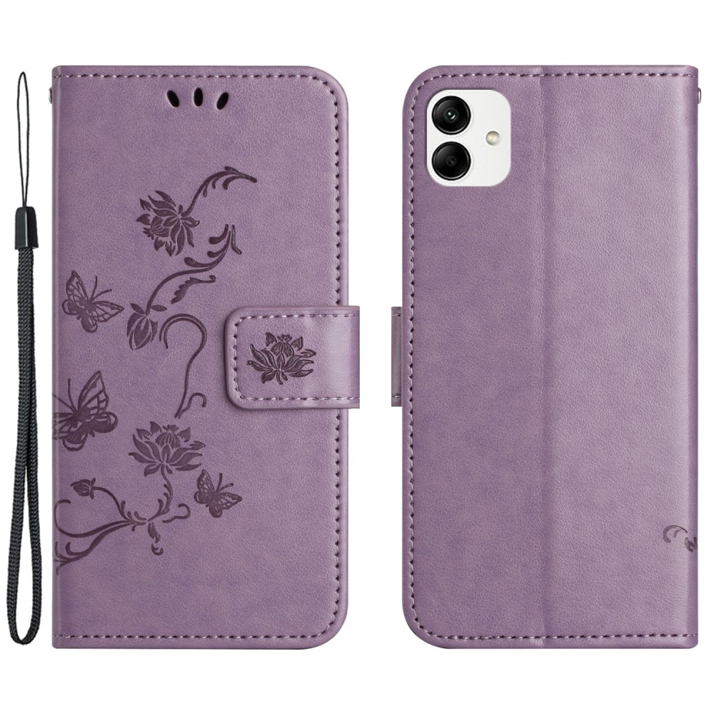 Motorola Moto G54 Leather Cover Imprinted Butterflies Purple