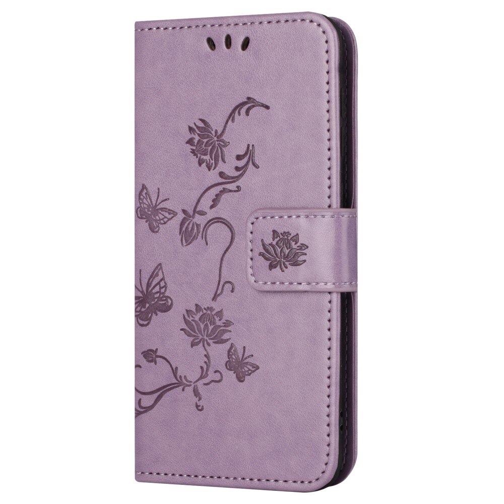 Motorola Moto G54 Leather Cover Imprinted Butterflies Purple