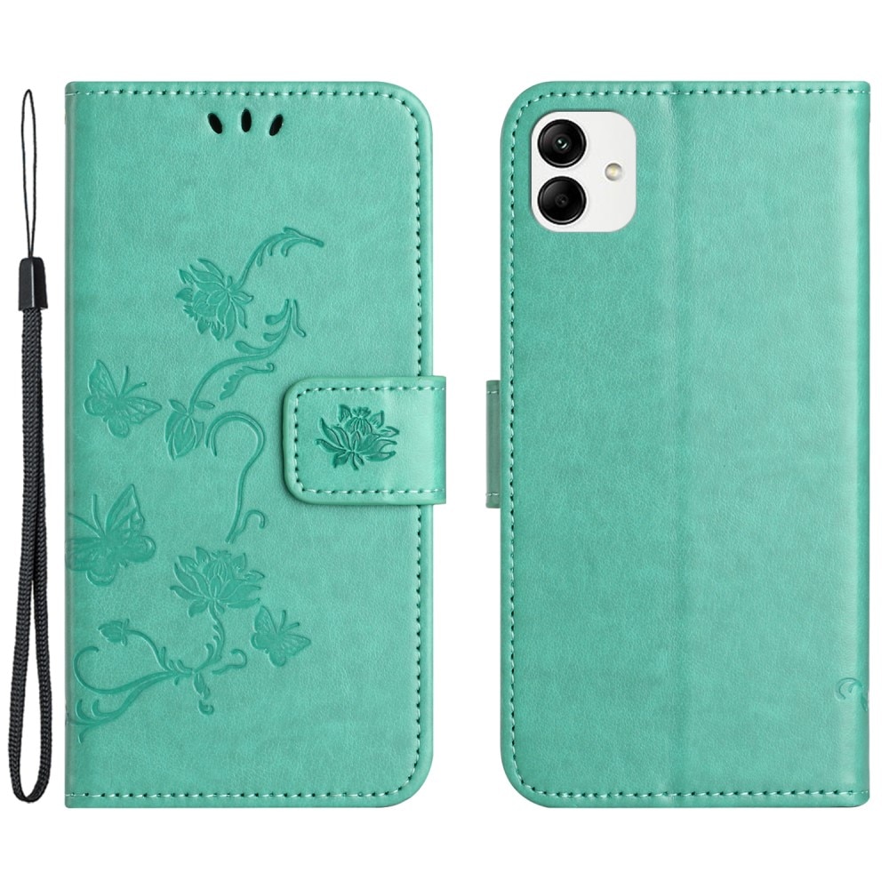 Motorola Moto G54 Leather Cover Imprinted Butterflies Green