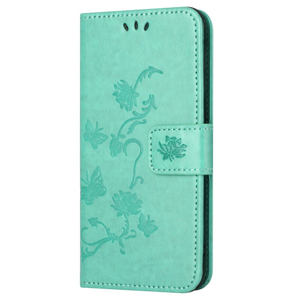 Motorola Moto G54 Leather Cover Imprinted Butterflies Green