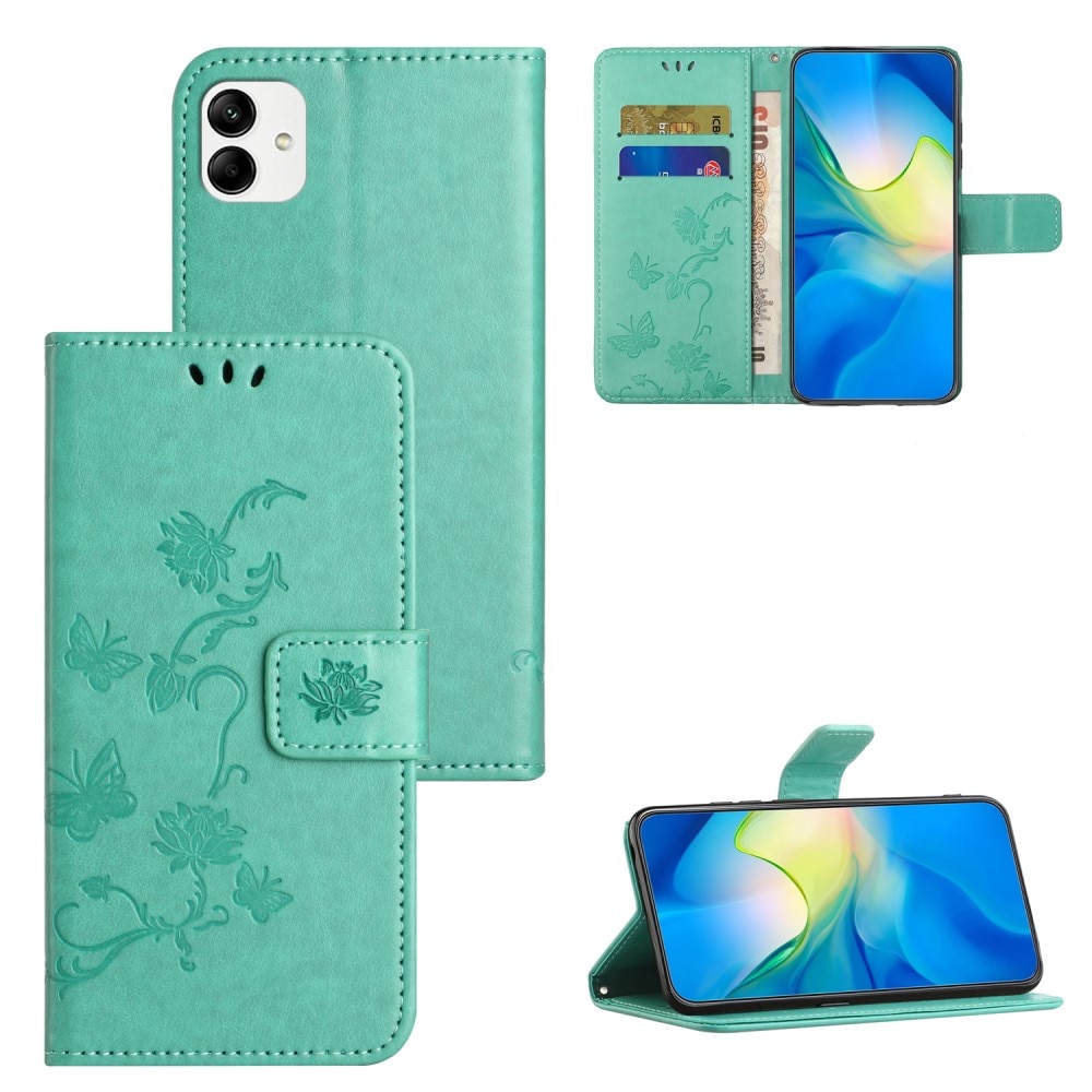 Motorola Moto G54 Leather Cover Imprinted Butterflies Green