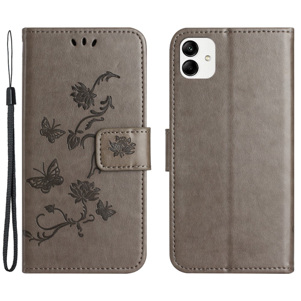 Motorola Moto G54 Leather Cover Imprinted Butterflies Grey