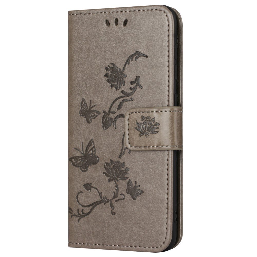 Motorola Moto G54 Leather Cover Imprinted Butterflies Grey