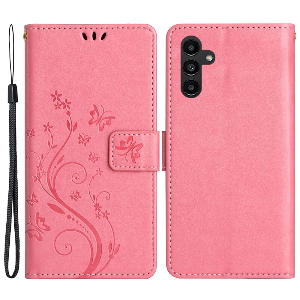 Samsung Galaxy A25 Leather Cover Imprinted Butterflies Pink