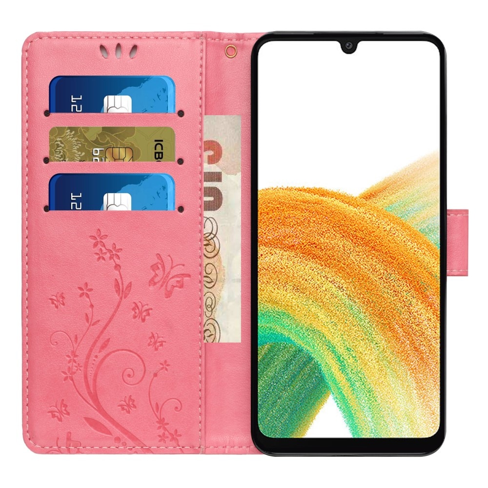 Samsung Galaxy A25 Leather Cover Imprinted Butterflies Pink