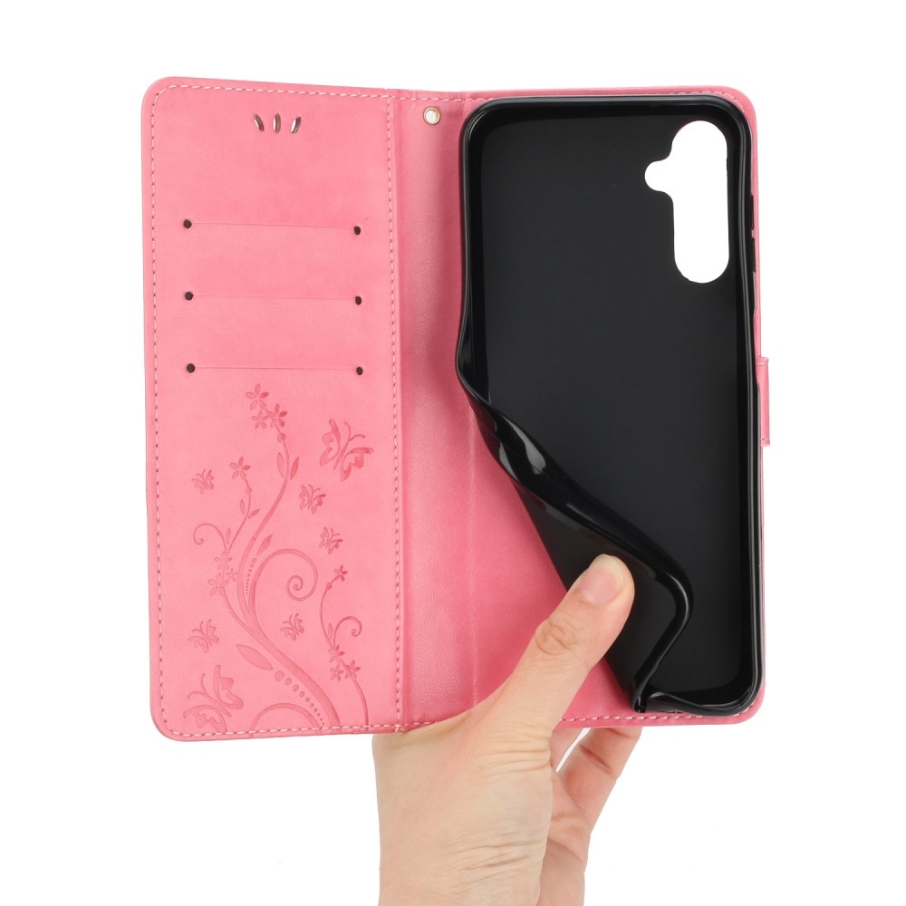 Samsung Galaxy A25 Leather Cover Imprinted Butterflies Pink