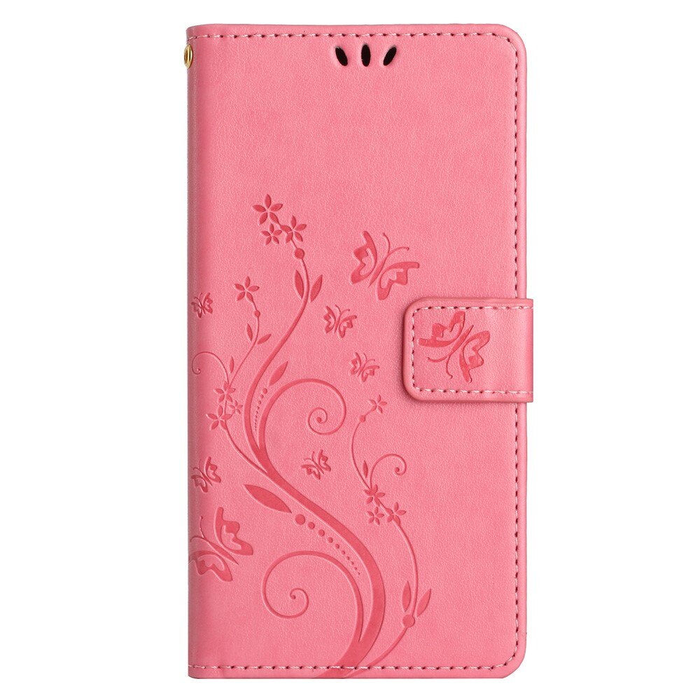 Samsung Galaxy A25 Leather Cover Imprinted Butterflies Pink