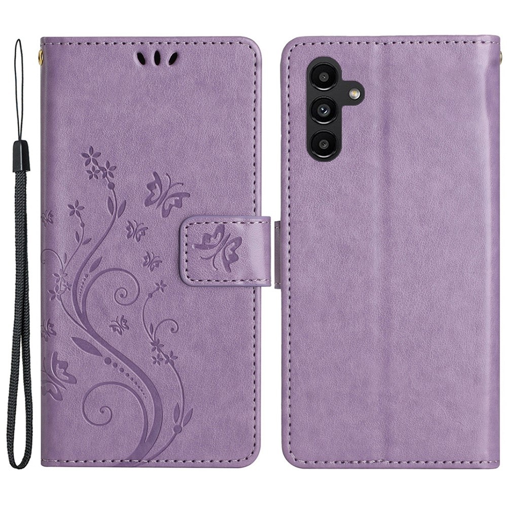 Samsung Galaxy A25 Leather Cover Imprinted Butterflies Purple