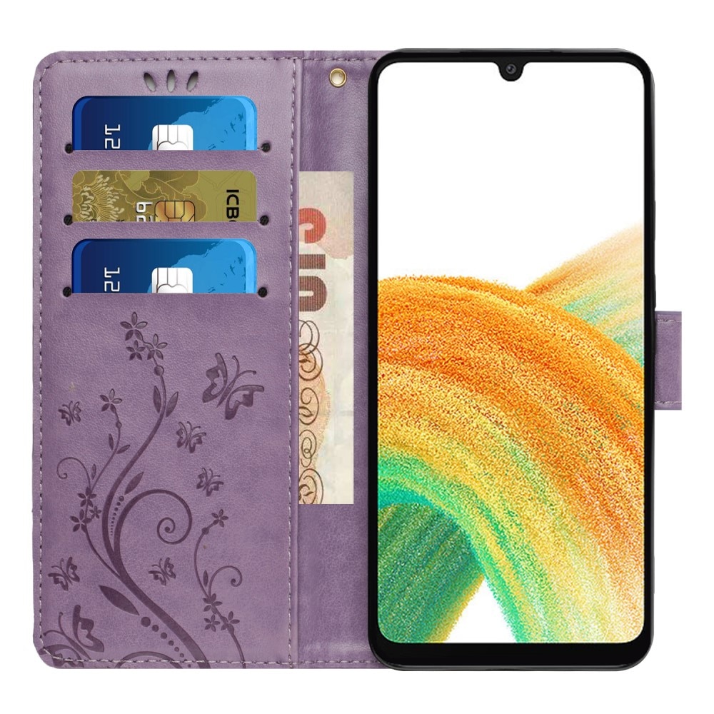 Samsung Galaxy A25 Leather Cover Imprinted Butterflies Purple