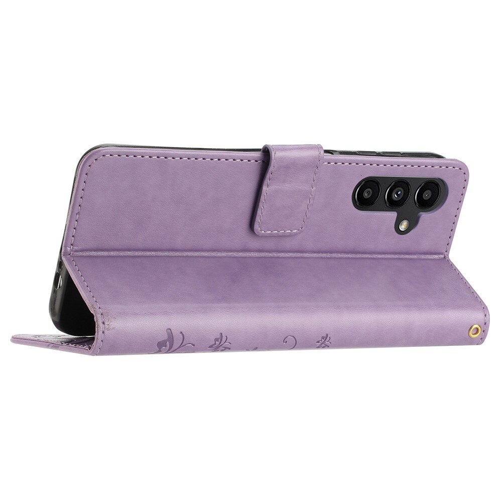 Samsung Galaxy A25 Leather Cover Imprinted Butterflies Purple