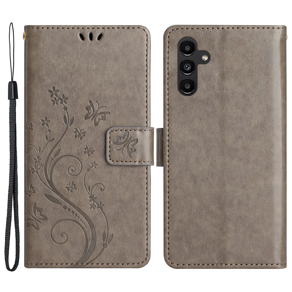 Samsung Galaxy A25 Leather Cover Imprinted Butterflies Grey