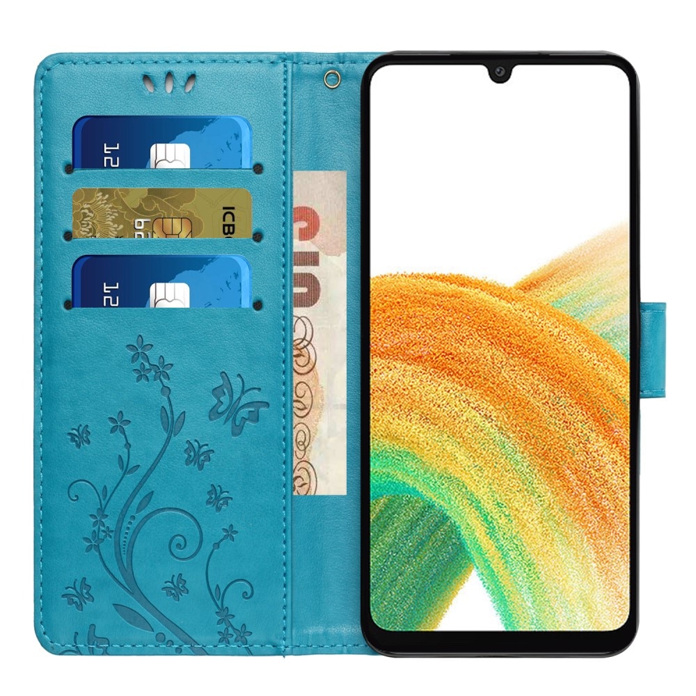 Samsung Galaxy A25 Leather Cover Imprinted Butterflies Blue