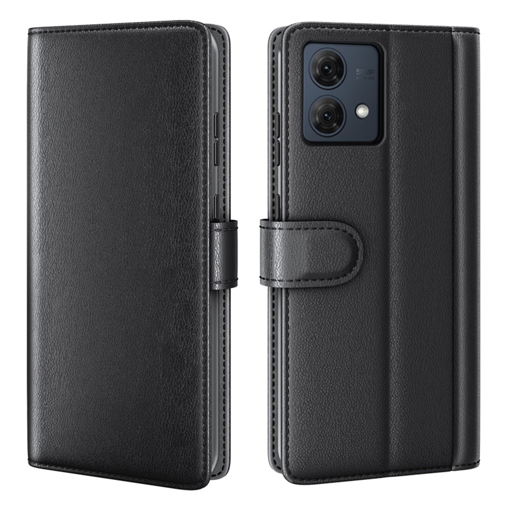 Motorola Moto G84 Genuine Leather Wallet Case Black