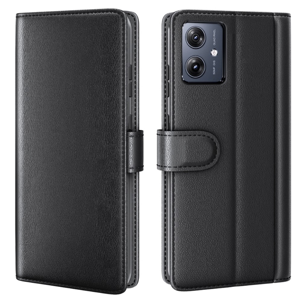 Motorola Moto G54 Genuine Leather Wallet Case Black