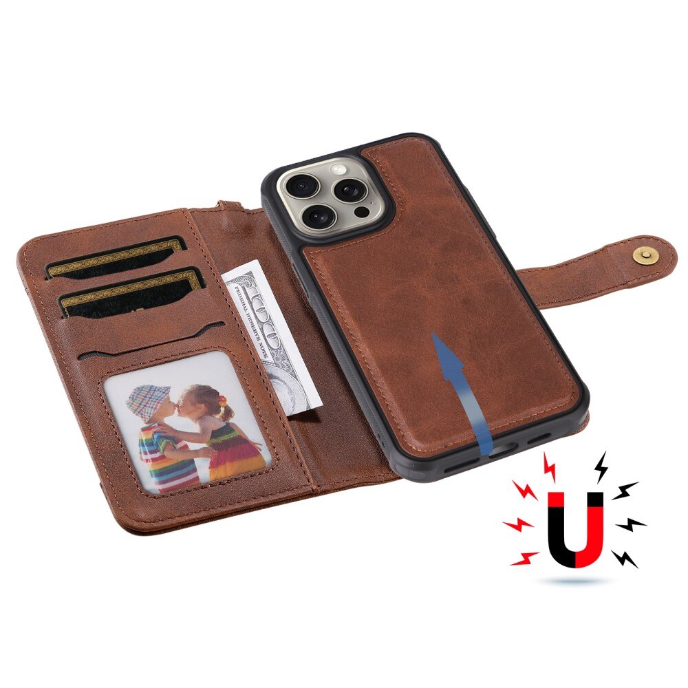 iPhone 15 Pro Max Magnet Leather Wallet Brown