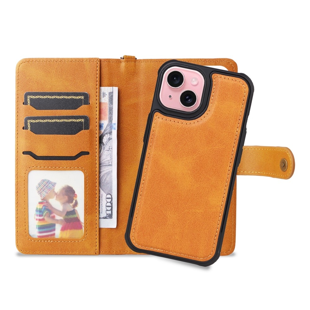 iPhone 15 Magnet Leather Wallet Cognac