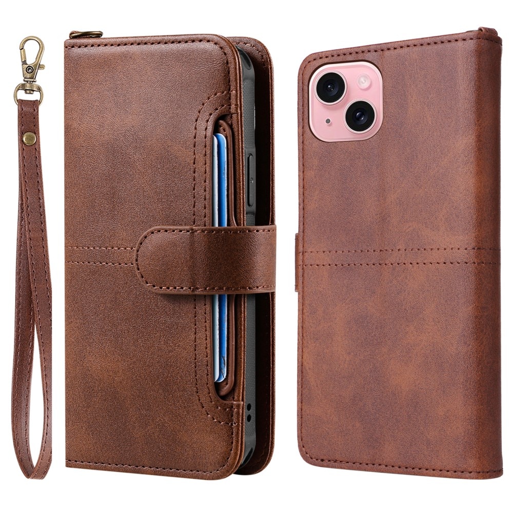 iPhone 15 Magnet Leather Wallet Brown