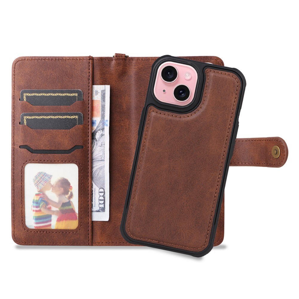 iPhone 15 Magnet Leather Wallet Brown