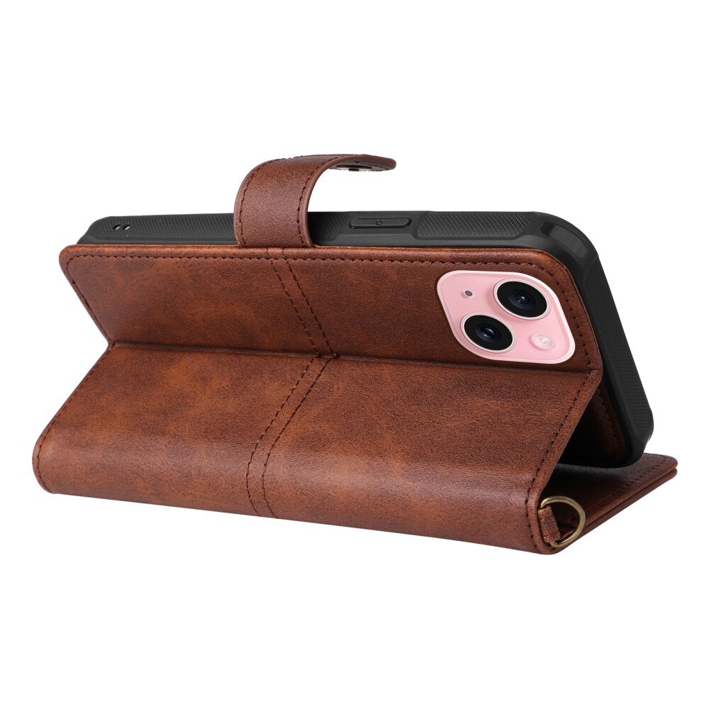 iPhone 15 Magnet Leather Wallet Brown