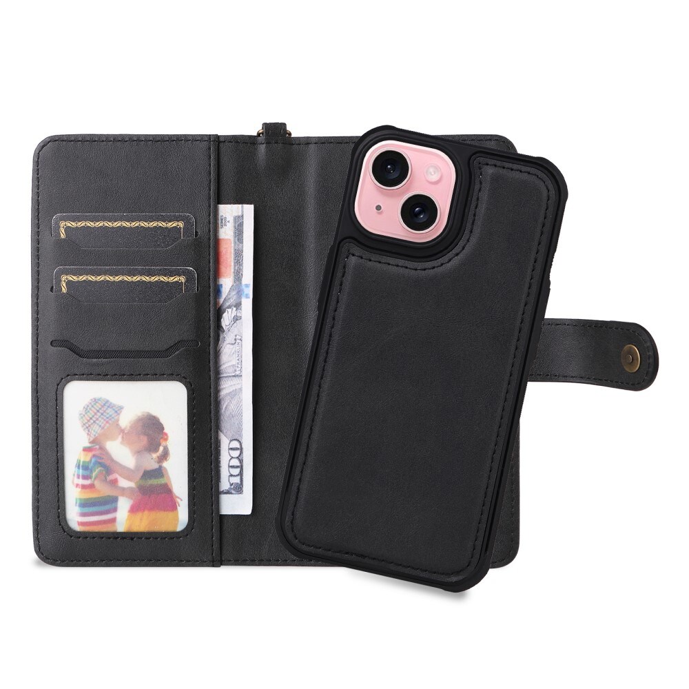 iPhone 15 Magnet Leather Wallet Black