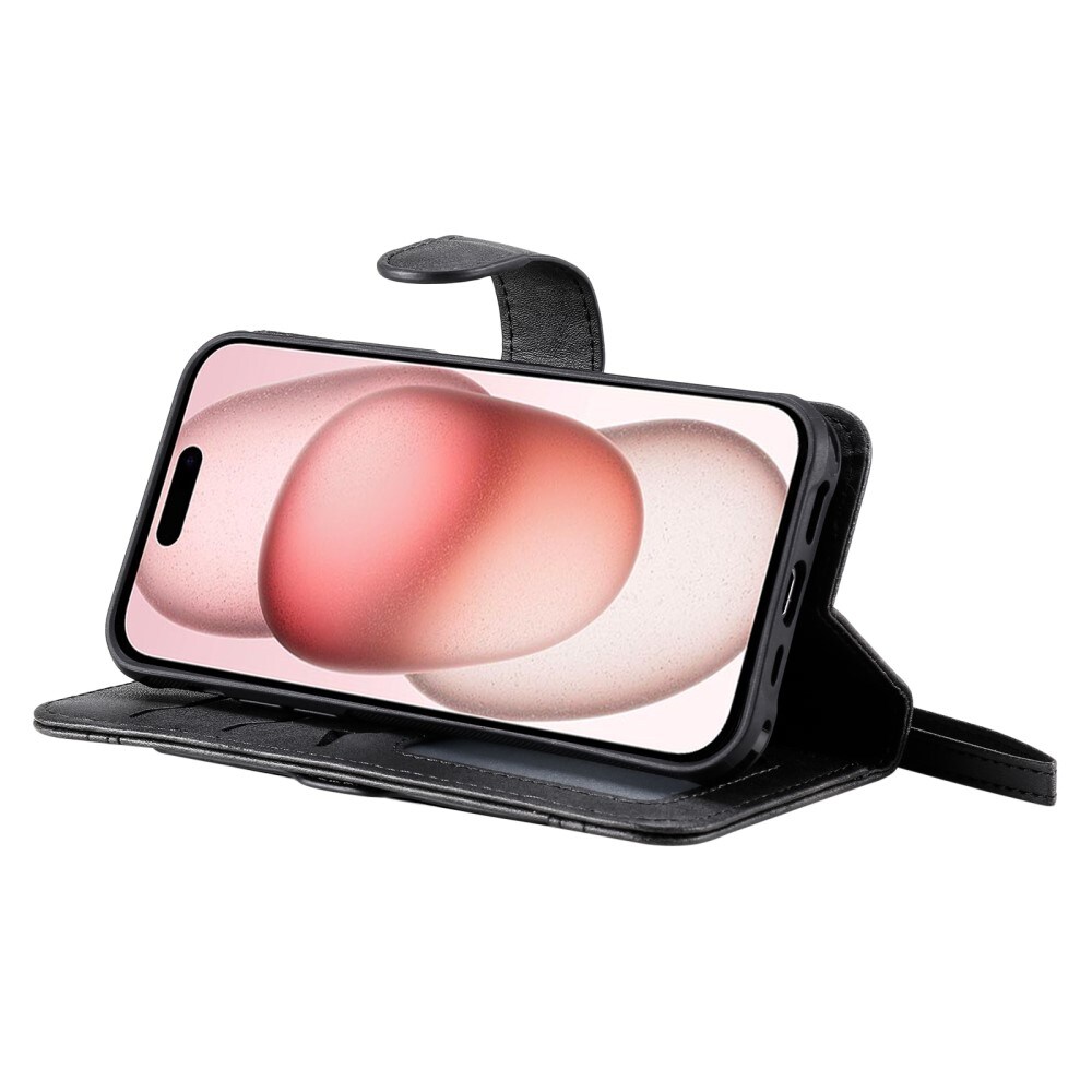 iPhone 15 Magnet Leather Wallet Black