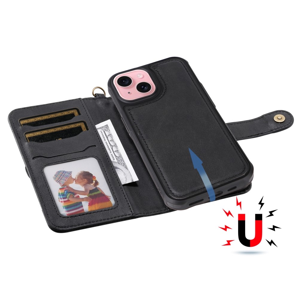iPhone 15 Magnet Leather Wallet Black