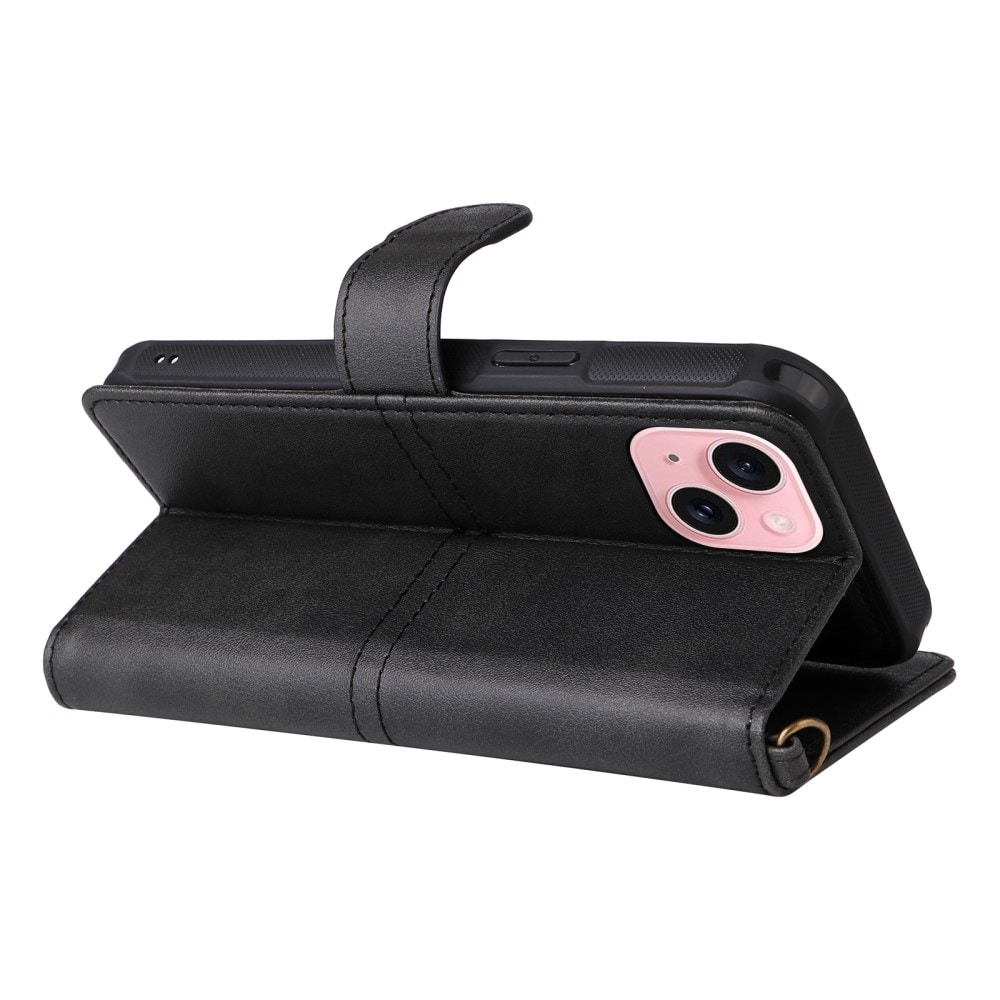 iPhone 15 Magnet Leather Wallet Black