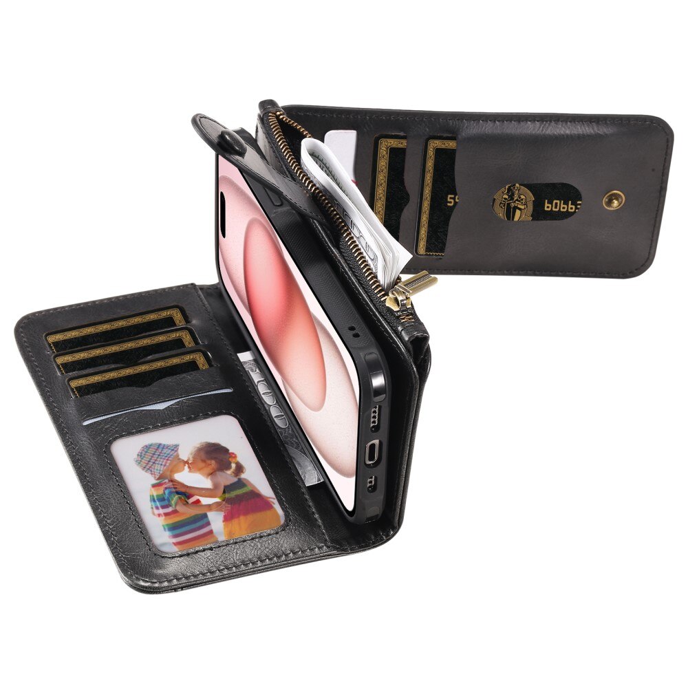 iPhone 15 Magnet Leather Multi Wallet Black