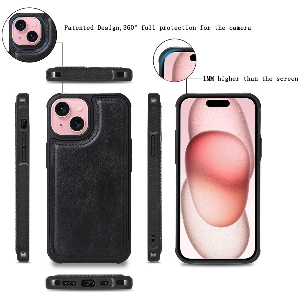 iPhone 15 Magnet Leather Multi Wallet Black