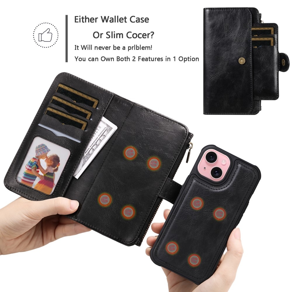 iPhone 15 Magnet Leather Multi Wallet Black