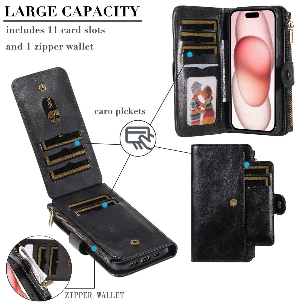 iPhone 15 Magnet Leather Multi Wallet Black