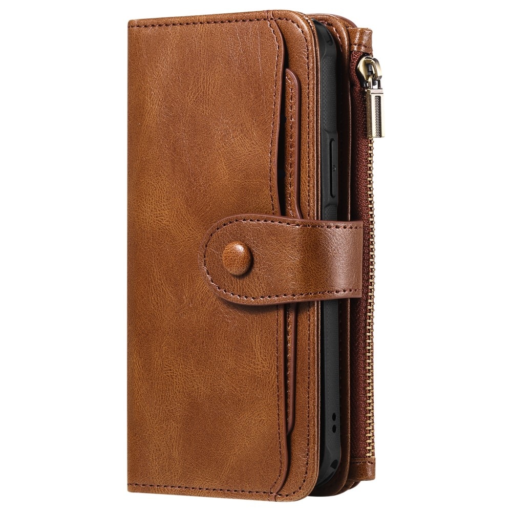 iPhone 15 Magnet Leather Multi Wallet Brown