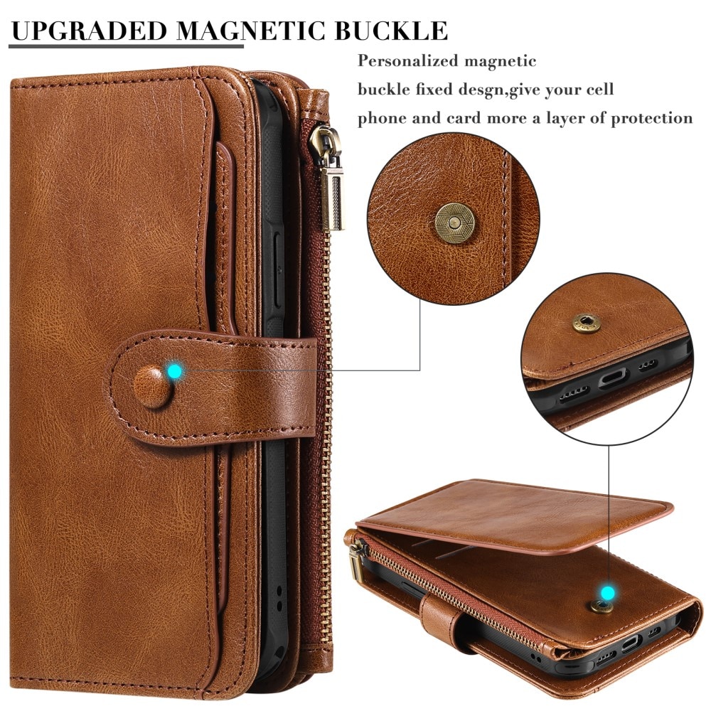 iPhone 15 Magnet Leather Multi Wallet Brown