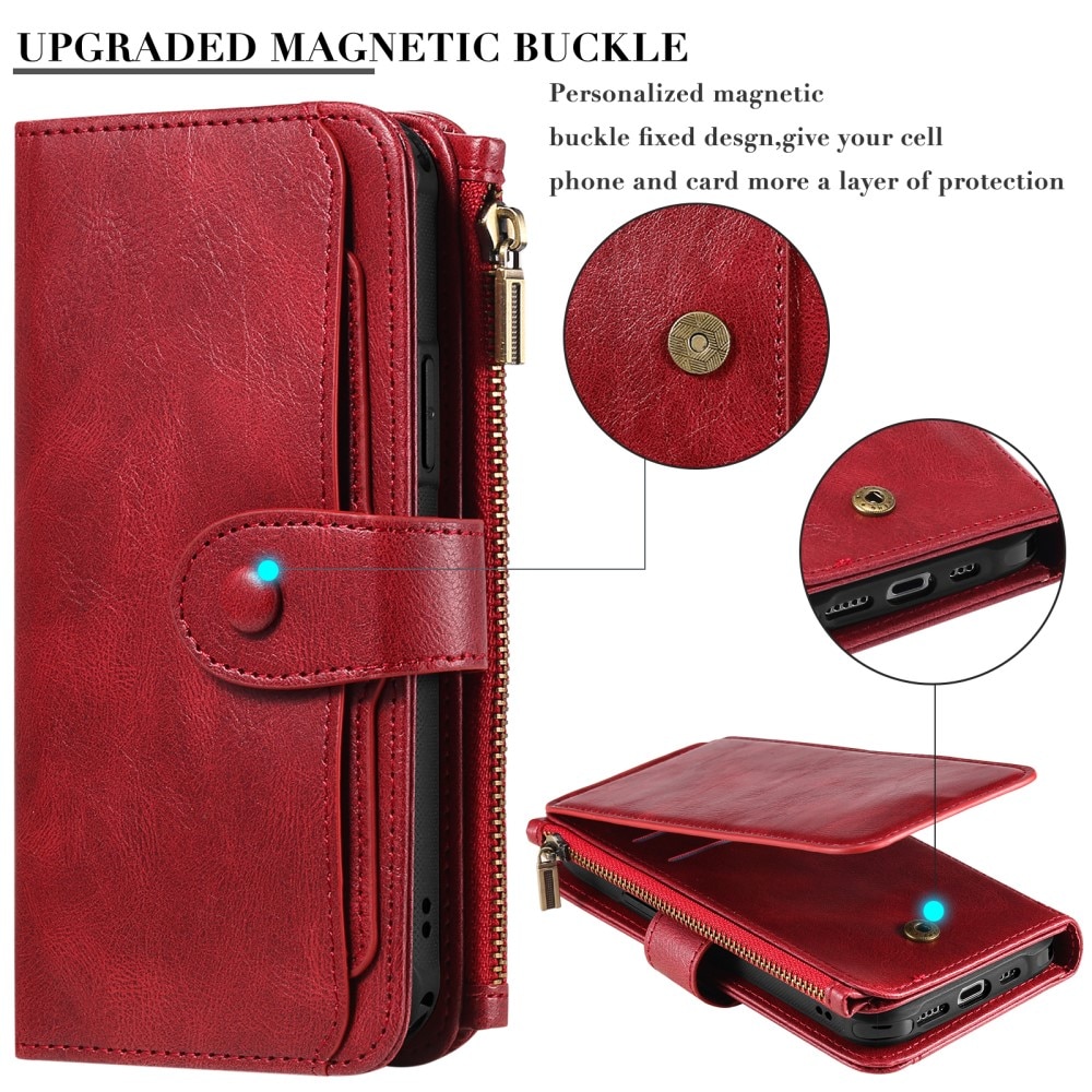 iPhone 15 Magnet Leather Multi Wallet Red