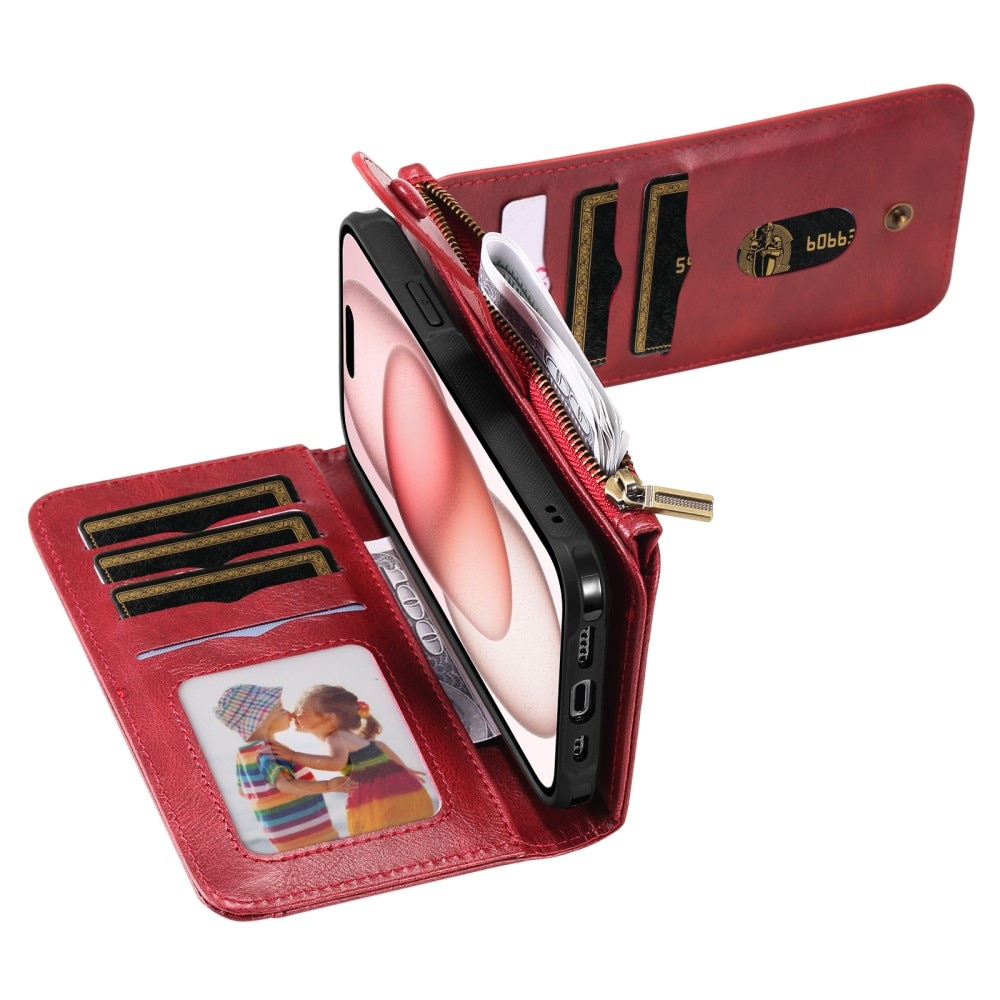 iPhone 15 Magnet Leather Multi Wallet Red