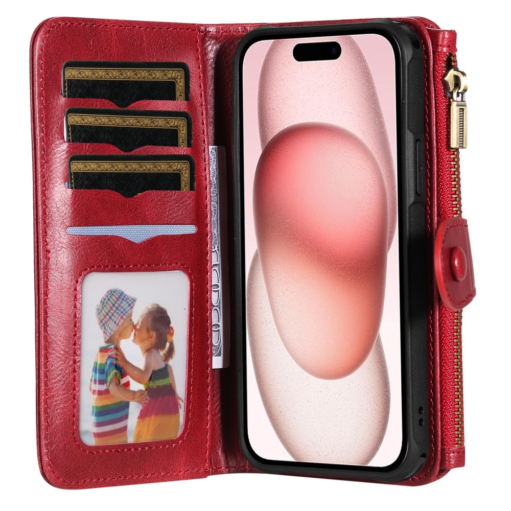 iPhone 15 Magnet Leather Multi Wallet Red