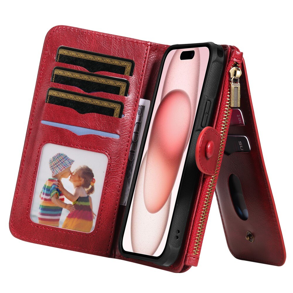 iPhone 15 Magnet Leather Multi Wallet Red