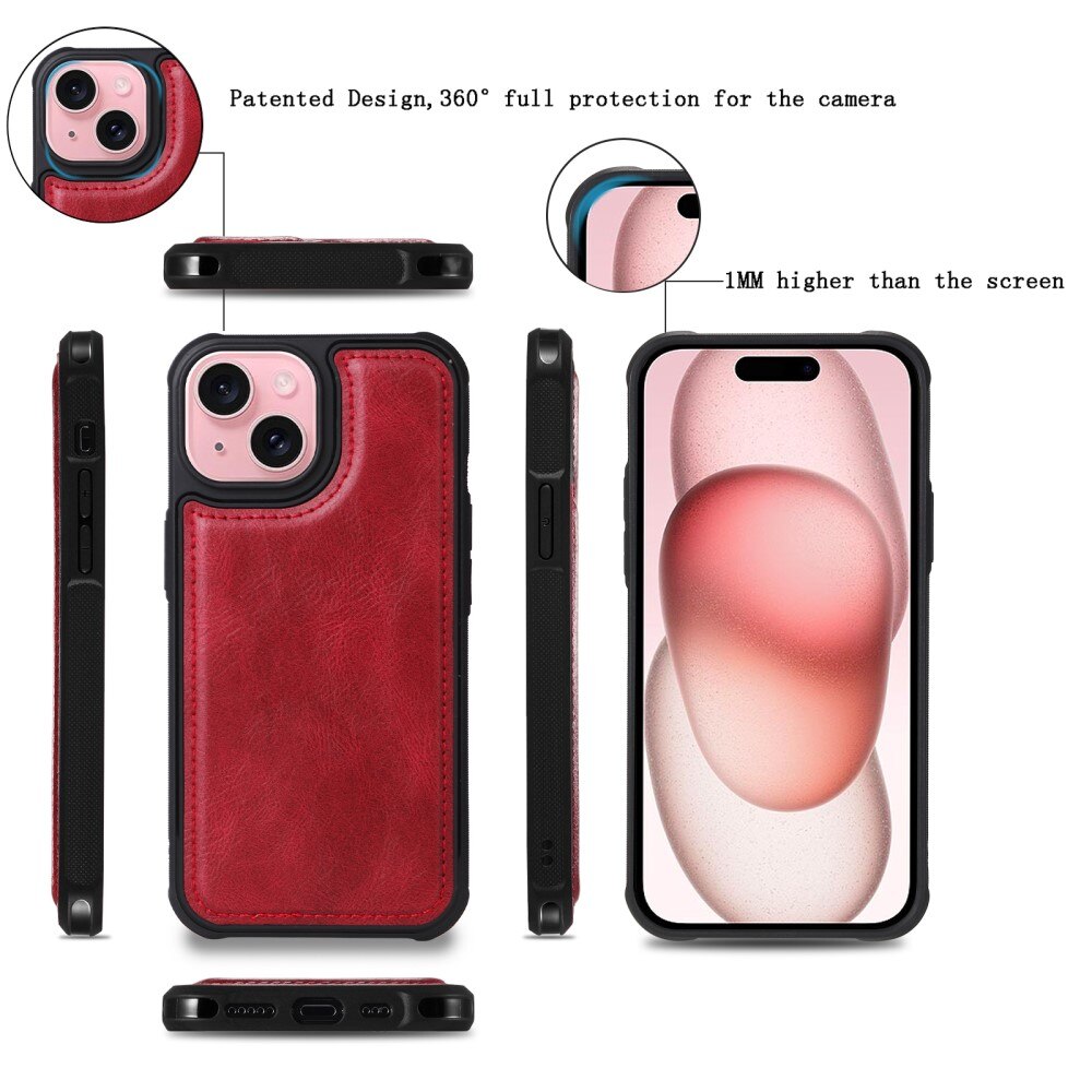 iPhone 15 Magnet Leather Multi Wallet Red