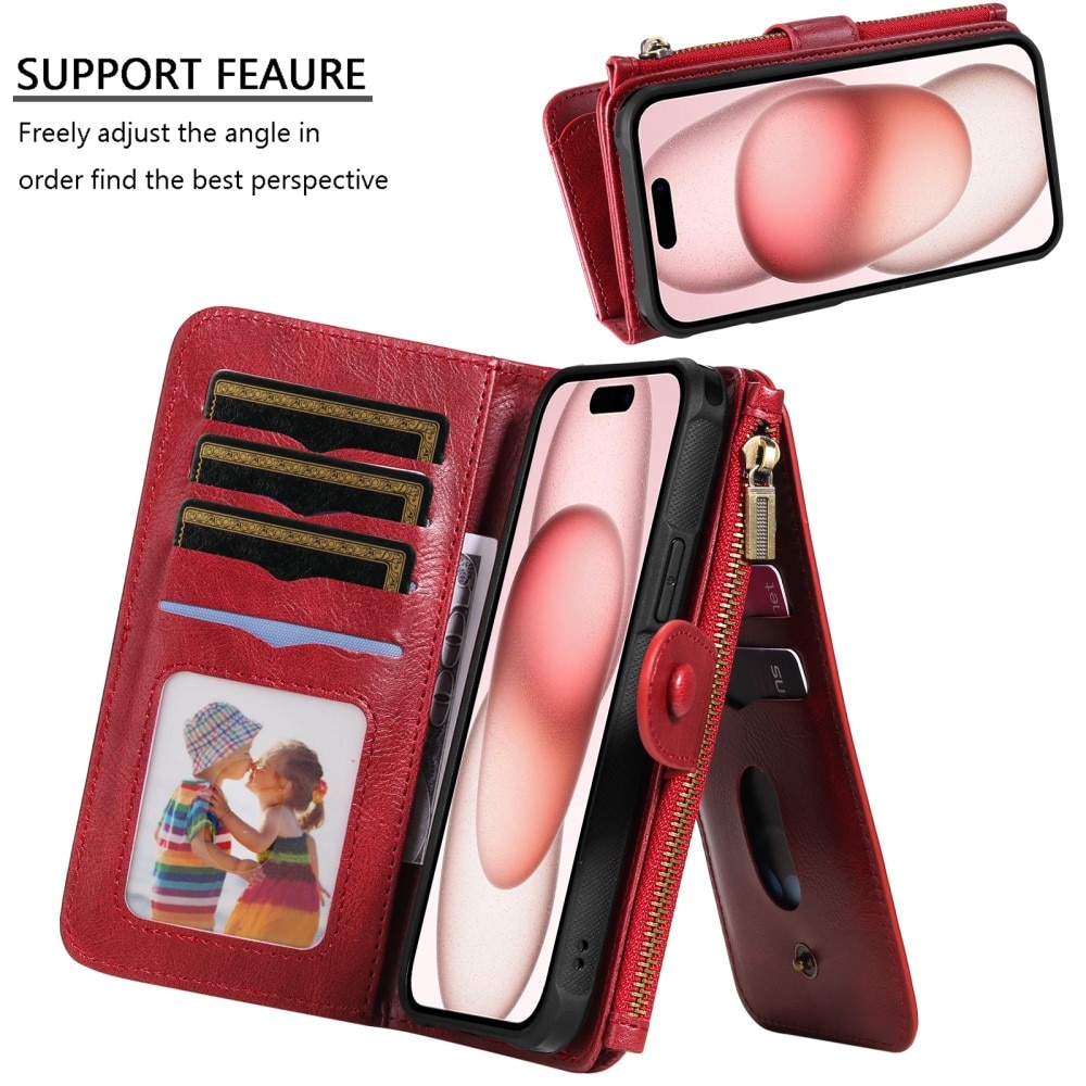 iPhone 15 Magnet Leather Multi Wallet Red