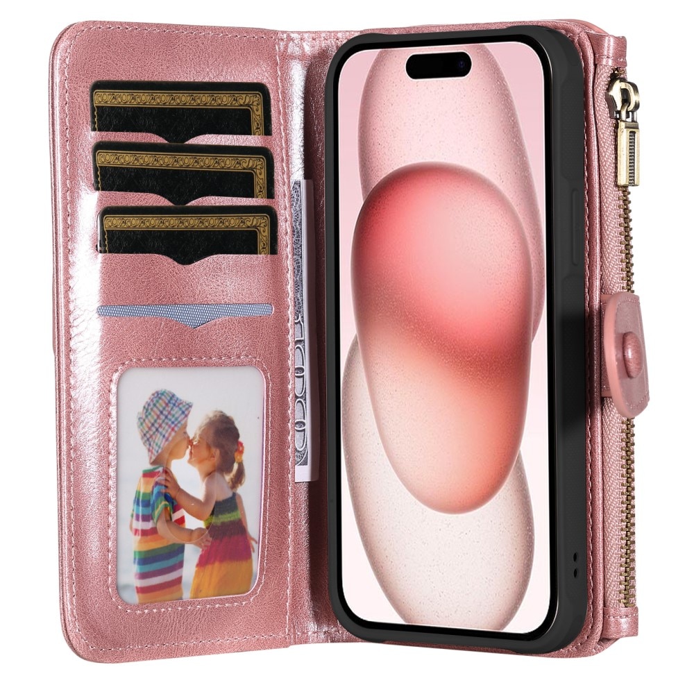 iPhone 15 Magnet Leather Multi Wallet Pink